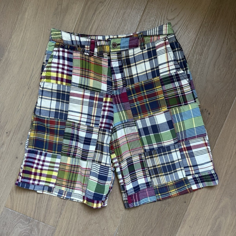 Polo Ralph Lauren Madras Plaid Patchwork Shorts Bermuda Boys Youth 14‎